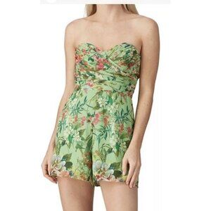 Jay Godfrey Women Green Lydia Romper Floral Size 4 Strapless Summer Wedding B